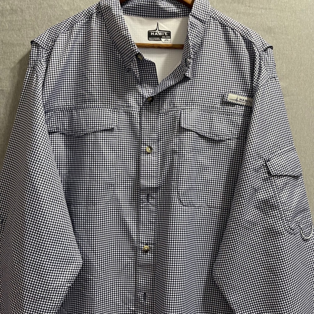 Habit Fishing Shirt Men 2XL Blue Gingham Long Sleeve UPF 40+ Ventilated Gorpcorr - Picture 8 of 8
